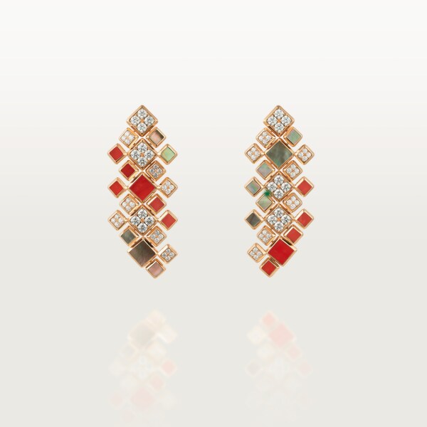 [Sur]naturel earrings Rose gold, grey mother-of-pearl, coral, diamonds